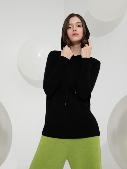 Удлиненное худи из эластичной пряжи Let's cashmere! LC97 цвет черный ...